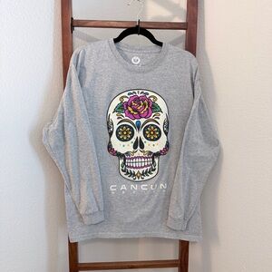 Women’s Long Sleeve Skull Cancun Mexico Tee Size Large 💀